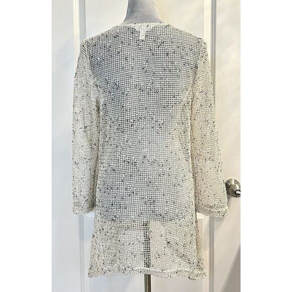 KRAZY KAT Open Knit Tunic Top Embroidered Asymmetrical Hem Boho Beachy Cover Up - Picture 4 of 8